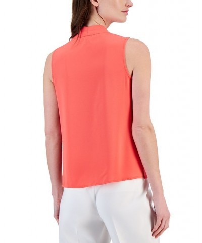 Women's V-Neck Sleeveless Pleat-Shoulder Top Red $45.39 Tops