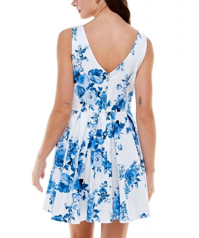 Juniors' Pleated Floral-Print Dress White/Blue $31.86 Dresses