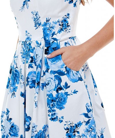 Juniors' Pleated Floral-Print Dress White/Blue $31.86 Dresses