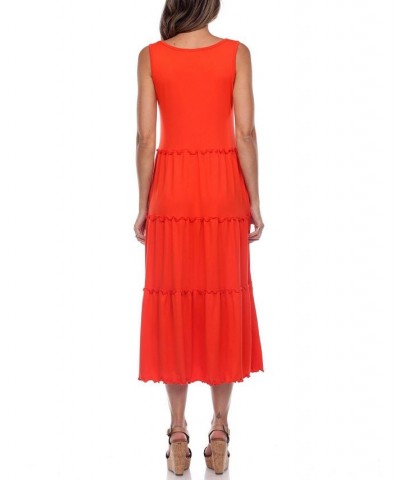 Women's Maternity Scoop Neck Tiered Midi Dress Red $32.64 Dresses