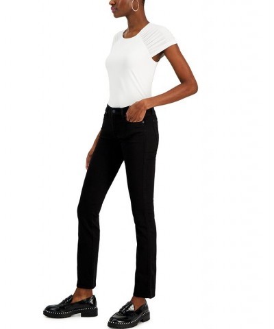 Women's Kimmie Mid-Rise Straight-Leg Jeans Black $44.21 Jeans