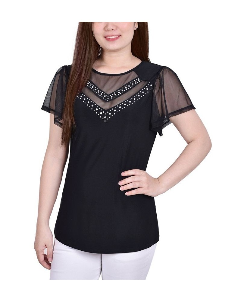 Women's Studded Top with Mesh Details Black $12.71 Tops