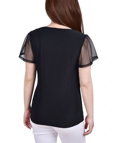 Women's Studded Top with Mesh Details Black $12.71 Tops