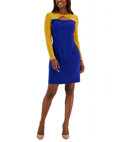 Women's Colorblock Knot-Neck Bodycon Dress Kasper Gold/Royal Blue $27.53 Dresses