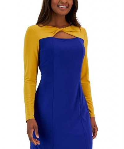 Women's Colorblock Knot-Neck Bodycon Dress Kasper Gold/Royal Blue $27.53 Dresses