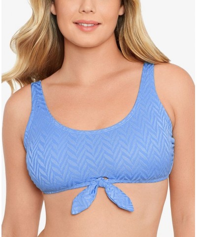 Juniors' Tie-Front Bralette Bikini Top & Bottoms Blue $17.15 Swimsuits