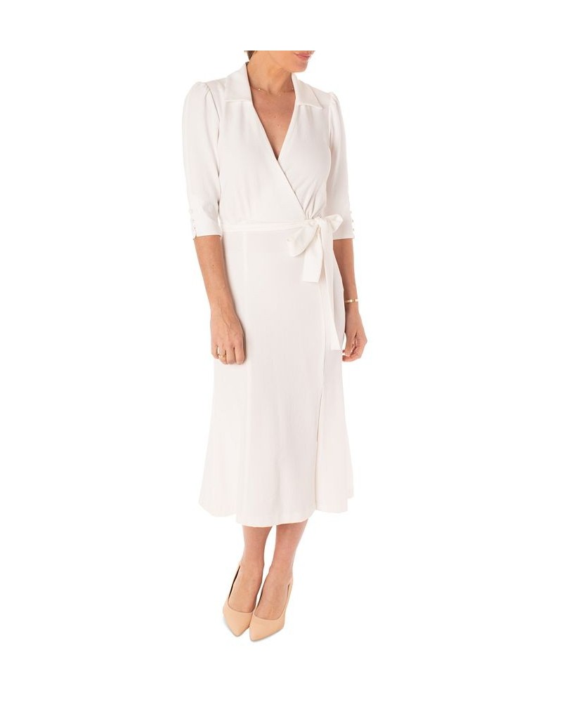 Women's 3/4-Sleeve Faux-Wrap Dress Ivory/Cream $32.70 Dresses