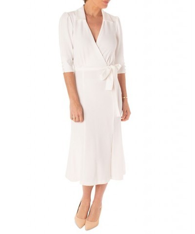 Women's 3/4-Sleeve Faux-Wrap Dress Ivory/Cream $32.70 Dresses