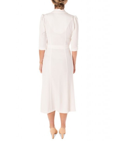 Women's 3/4-Sleeve Faux-Wrap Dress Ivory/Cream $32.70 Dresses