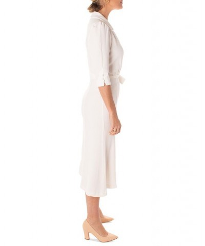 Women's 3/4-Sleeve Faux-Wrap Dress Ivory/Cream $32.70 Dresses