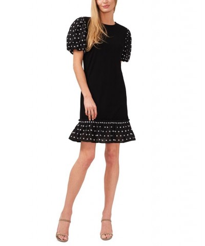 Women's Embroidered Eyelet Puffed Sleeve Dress Rich Black $52.32 Dresses