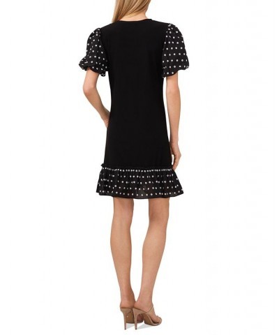 Women's Embroidered Eyelet Puffed Sleeve Dress Rich Black $52.32 Dresses