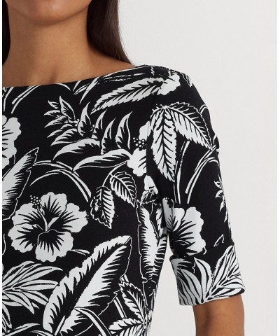 Women's Floral Stretch Cotton T-Shirt Black/white $32.67 Tops