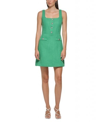 Women's Tweed Square-Neck Sheath Dress Green $83.66 Dresses