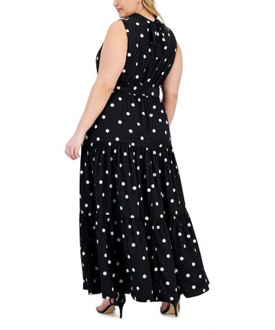 Plus Size Printed Tiered Tie Neck Maxi Dress Anne Black/ Anne White $52.47 Dresses