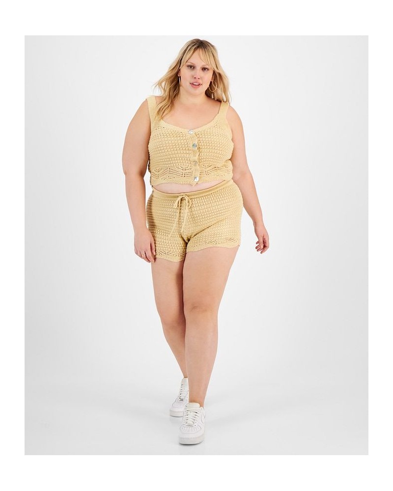 Trendy Plus Size Crochet Tank Top & Shorts Set Beige $11.21 Outfits