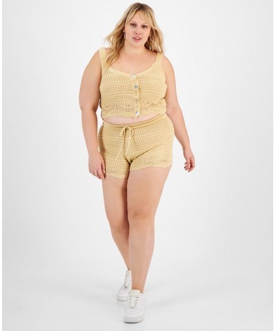 Trendy Plus Size Crochet Tank Top & Shorts Set Beige $11.21 Outfits