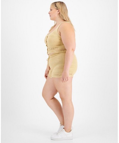 Trendy Plus Size Crochet Tank Top & Shorts Set Beige $11.21 Outfits