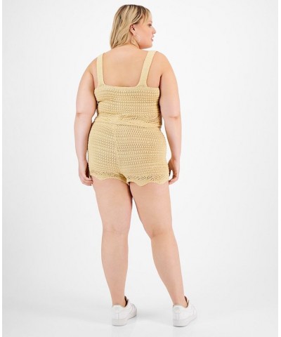 Trendy Plus Size Crochet Tank Top & Shorts Set Beige $11.21 Outfits