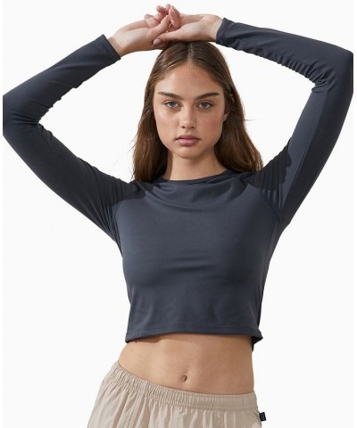 Women's Ultra Soft Fitted Long Sleeve Top Blue $19.35 Tops