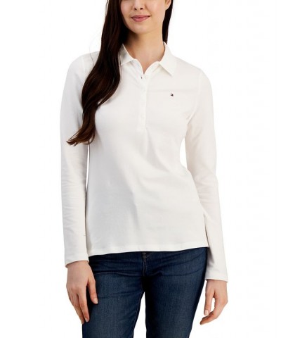 Women's Logo Long-Sleeve Polo Shirt Bright White $20.85 Tops