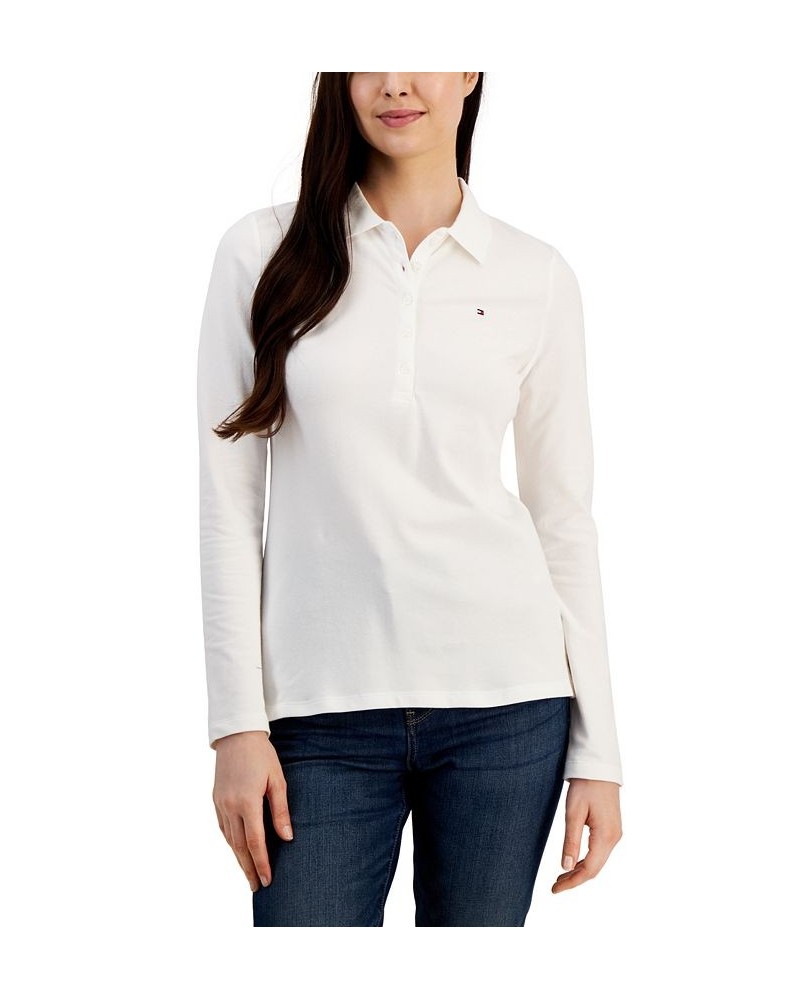 Women's Logo Long-Sleeve Polo Shirt Bright White $20.85 Tops