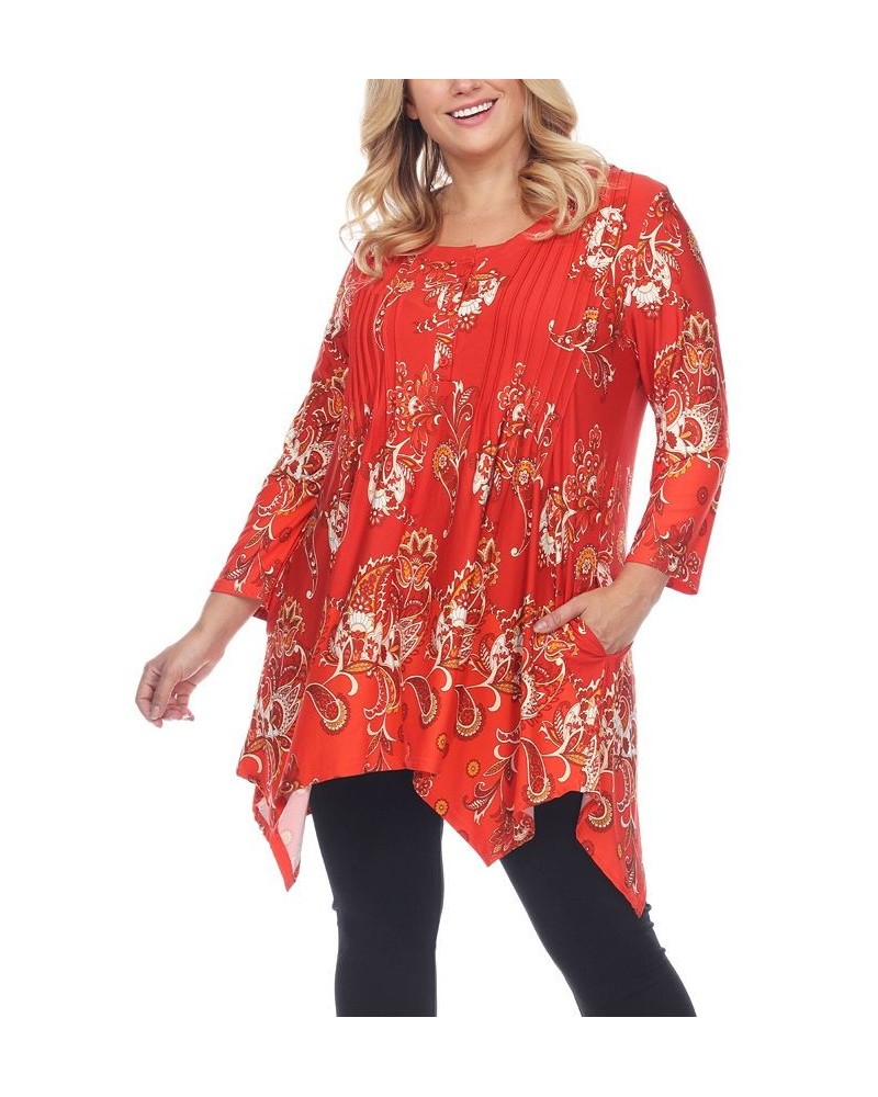 Women's Plus Size Floral Printed Tunic Top Red, White $30.38 Tops