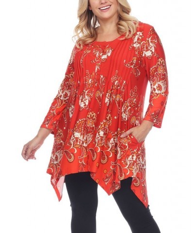 Women's Plus Size Floral Printed Tunic Top Red, White $30.38 Tops