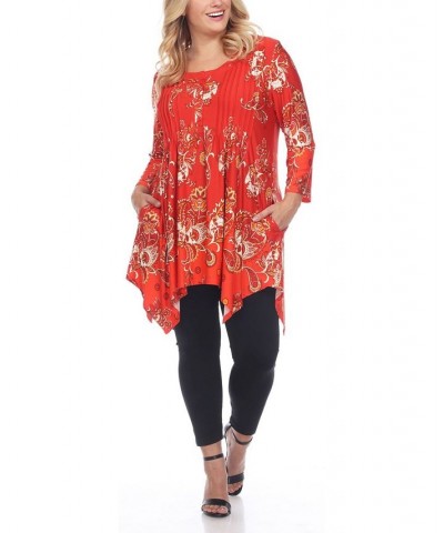 Women's Plus Size Floral Printed Tunic Top Red, White $30.38 Tops