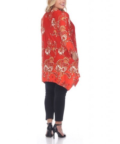 Women's Plus Size Floral Printed Tunic Top Red, White $30.38 Tops