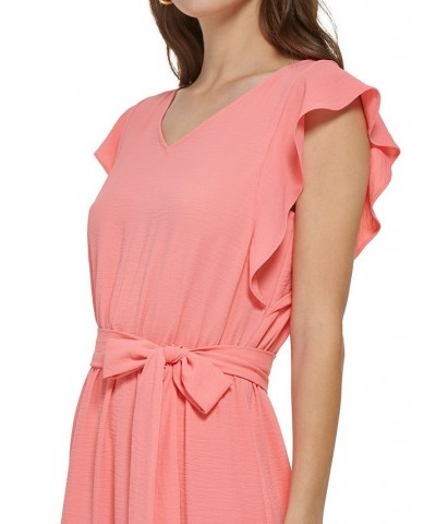 Petite Ruffle-Sleeved Tie-Waist Dress Sunkist Coral $57.60 Dresses