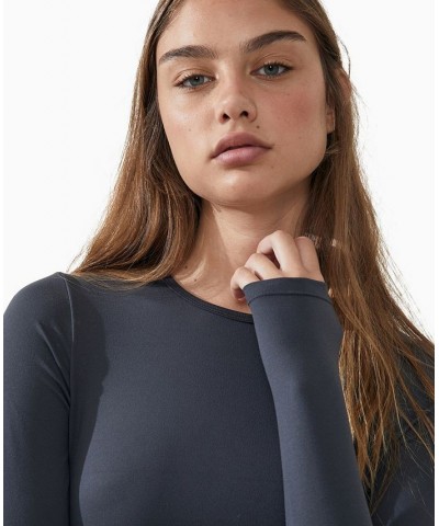 Women's Ultra Soft Fitted Long Sleeve Top Blue $19.35 Tops