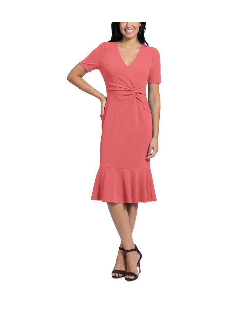 Women's Twisted Flounce-Hem Midi Dress Orange $47.96 Dresses