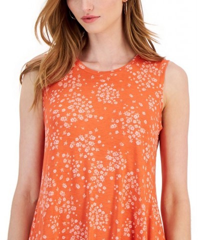 Women's Printed Sleeveless Flip-Flop Dress Orange $17.72 Dresses