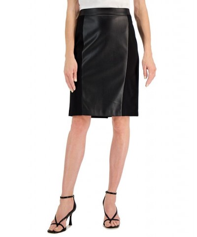 Women's Faux-Leather-Front Pull-On Skirt Black $38.27 Skirts