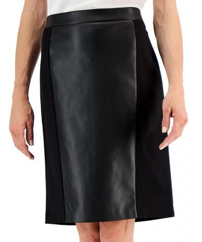 Women's Faux-Leather-Front Pull-On Skirt Black $38.27 Skirts