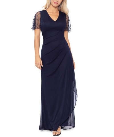 Petite Embellished V-Neck Fit & Flare Gown NAvy/Gun $50.88 Dresses