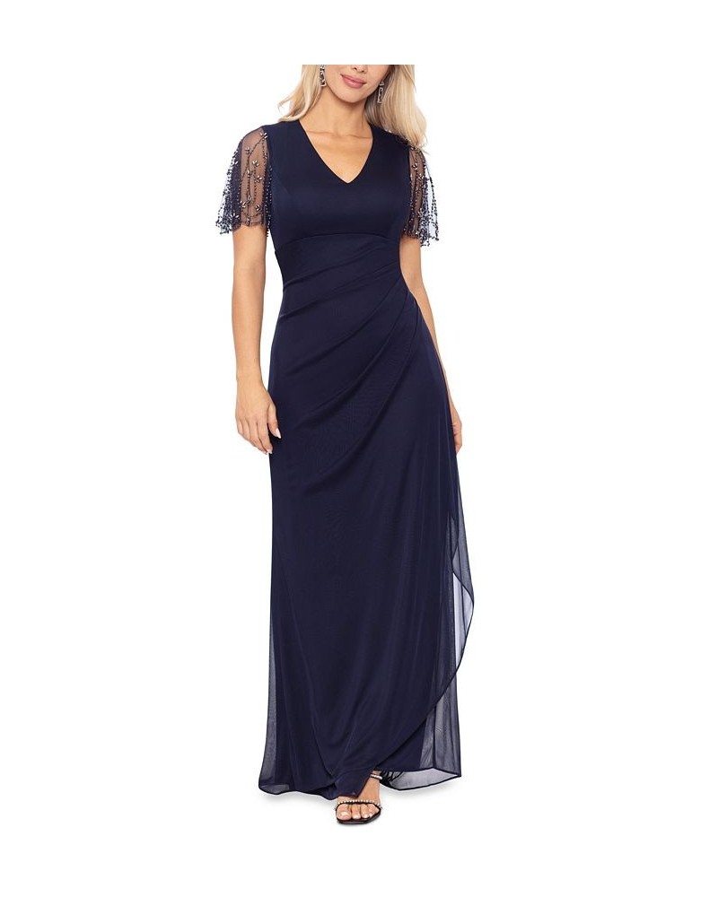 Petite Embellished V-Neck Fit & Flare Gown NAvy/Gun $50.88 Dresses