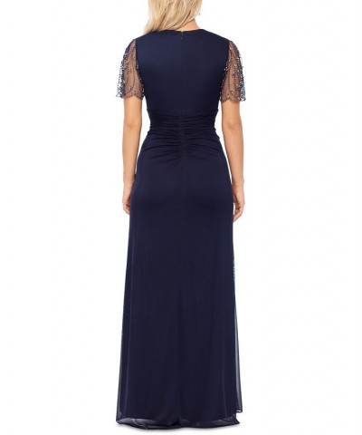 Petite Embellished V-Neck Fit & Flare Gown NAvy/Gun $50.88 Dresses