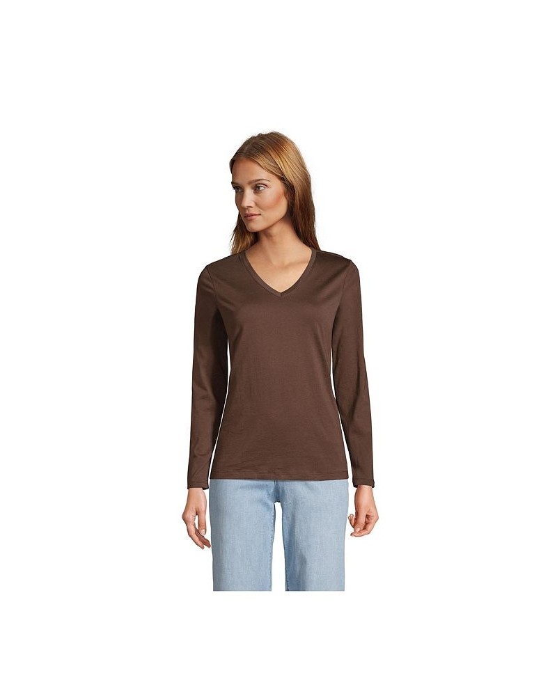 Women's Relaxed Supima Cotton Long Sleeve V-Neck T-Shirt Brown $29.97 Tops