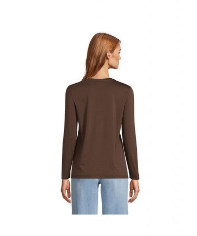 Women's Relaxed Supima Cotton Long Sleeve V-Neck T-Shirt Brown $29.97 Tops