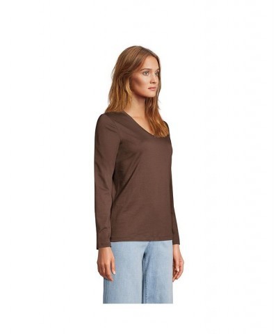 Women's Relaxed Supima Cotton Long Sleeve V-Neck T-Shirt Brown $29.97 Tops