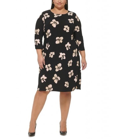 Plus Size Printed 3/4-Sleeve Jersey Shift Dress Bal Pnk Multi $57.12 Dresses