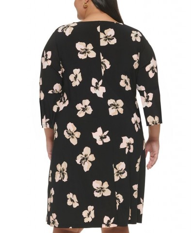 Plus Size Printed 3/4-Sleeve Jersey Shift Dress Bal Pnk Multi $57.12 Dresses