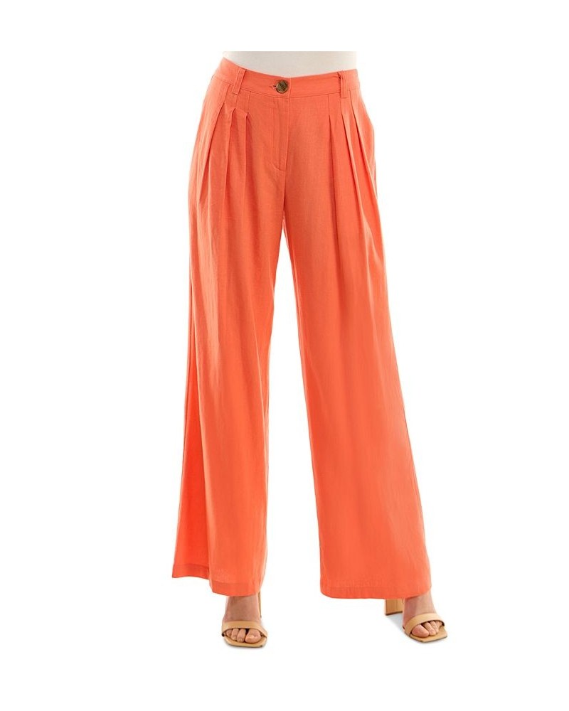 Juniors' High-Rise Pleat-Front Wide-Leg Pants Coral $20.09 Pants