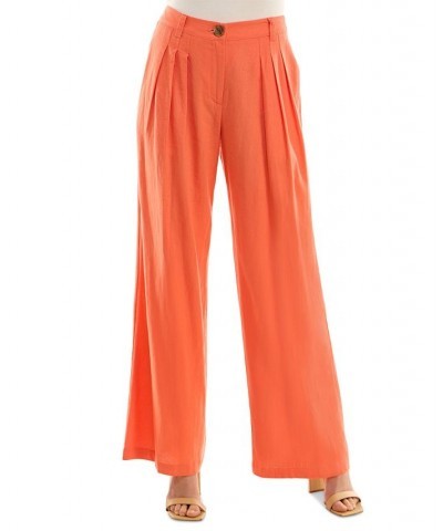 Juniors' High-Rise Pleat-Front Wide-Leg Pants Coral $20.09 Pants