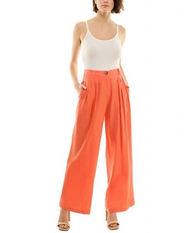 Juniors' High-Rise Pleat-Front Wide-Leg Pants Coral $20.09 Pants