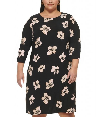 Plus Size Printed 3/4-Sleeve Jersey Shift Dress Bal Pnk Multi $57.12 Dresses