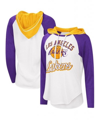 Women's White Los Angeles Lakers MVP Raglan Hoodie Long Sleeve T-shirt White $29.49 Tops