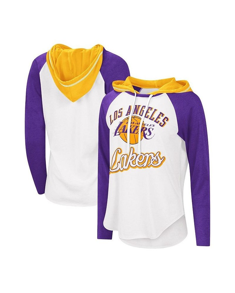 Women's White Los Angeles Lakers MVP Raglan Hoodie Long Sleeve T-shirt White $29.49 Tops